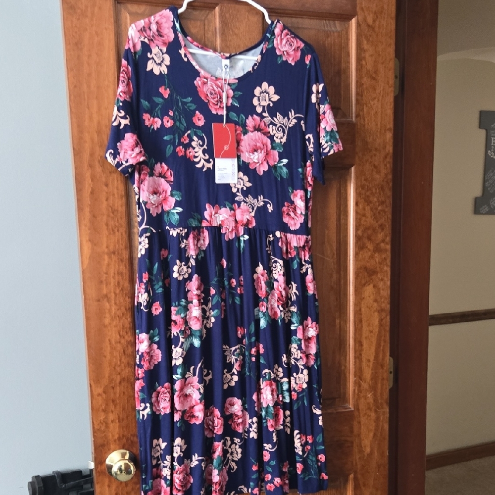 Floral Navy and Pink Casual Dress